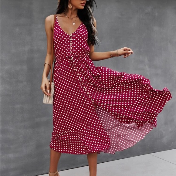 Boho gypsy dot drawstring waist cami dress - Picture 7 of 7